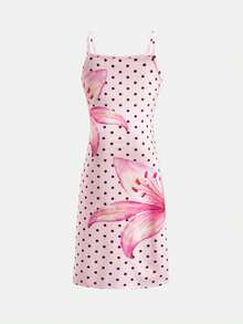 SHEIN 少女波点碎花吊带连衣裙，度假风 - 粉色 - 查看 14