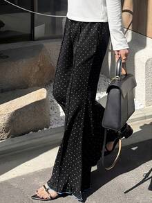 FRIFUL 女士波点图案休闲喇叭裤 - 黑色 - 查看 6