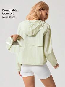 OutZeal Áo khoác nữ chống nắng, kiểu dáng thường ngày, chống tia UV, có mũ trùm đầu và khóa kéo, thích hợp mặc ngoài trời. - màu xanh lá - Xem 2