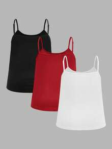 SHEIN EZwear 3件套加大码女式褶皱宽松吊带背心，可调节肩带，适合春夏穿着 - 彩色 - View 2