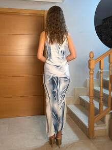 Aless PB Váy Maxi Bodycon In Họa Tiết Tie Dye Thanh Lịch Cho Mùa Hè - Màu xanh lam - Xem 2