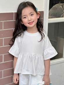Dazy Kids Áo thun tay ngắn cổ tròn cho bé gái (size nhỏ), mùa hè. - trắng - Xem 6