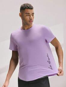 Driftmere Hombres Camiseta con estampado de letra bajo curvo - Morado - Ver 6