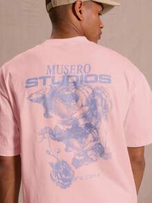 Oversized "Musero Studios" Graphic Print T-Shirt Spring Summer Vacation Easter - Pink - View 2