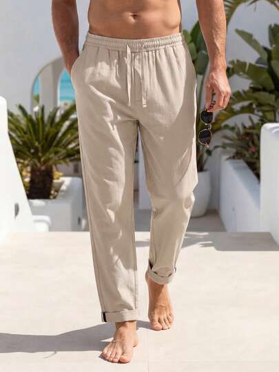 VENTUSAIL Quần dài nam dáng rộng có dây rút, quần nam đa năng cho kỳ nghỉ, quần kaki vải lanh mùa hè cho nam.