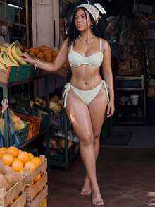 Swim Vcay 大码女士夏季沙滩度假风印花比基尼套装（带钢圈） - 黑色 - 查看 4