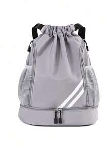 Large Capacity Drawstring Sports Backpack, Fashionable Gym Bag With Inner Pocket, Waterproof Nylon Oxford Fabric, Bottom Shoe Compartment, Side Mesh Pocket, Wide Drawstring Design, Suitable  Ideal For Football, Basketball, Travel, Yoga, Swimming - Multicolor - View 11