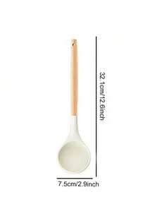 Madebyblanc Bộ dụng cụ nấu ăn bằng silicon 13 món, bao gồm giá đỡ, bộ dụng cụ nhà bếp, thích hợp để nấu nướng, thìa cán gỗ, kìm. - trắng - Xem 19