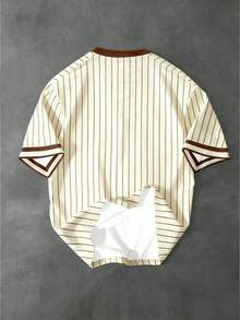 Chillumni Áo thun nam kẻ sọc in chữ, kiểu dáng thường ngày, thích hợp cho mùa hè. - Màu Khaki - Xem 2