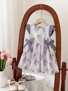 SHEIN Vestido floral lavanda para niñas, estilo lindo y elegante - Púrpura malva - Ver 5