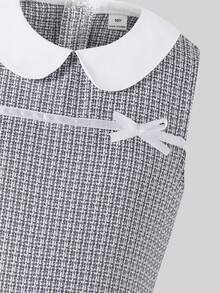 SHEIN Elladie kids 少女编织彼得潘领3D立体花朵收腰连衣裙，优雅百搭，舒适适合外出、度假、家庭聚会和生日等场合。 - 灰色 - 查看 6