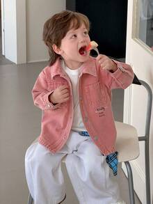 Hapijoa 男婴休闲日常前扣口袋牛仔外套 - 粉色 - 查看 5