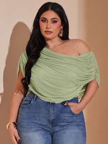 SHEIN BAE Macaquinho Assimétrico de Verão/Primavera para Mulheres Plus Size, Macaquinho de Férias, Ameixa - Verde Menta - Visão 3