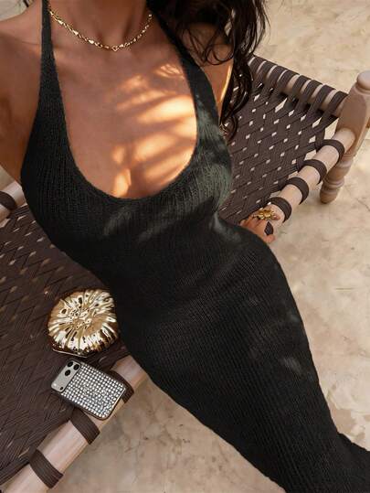 SHEIN SunnyBelle Đầm ôm sát gợi cảm hở lưng, khoét lỗ, thích hợp cho kỳ nghỉ hè trên đảo dành cho nữ.
