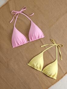 Swim Mod 2026 New Arrival Spring/Summer Plus Size Women Cute Macaron Color Bikini Top, Suitable For Beach, Resort, Pool Party - Multicolor - View 4