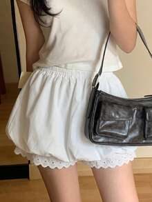 DAZY Women's Lace Patchwork Elegant Shorts, White, All Season Summer - White - View 7