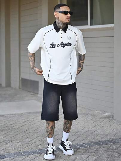 Devon Thys 男士宽松阔腿休闲牛仔百慕大短裤，Emo 风格