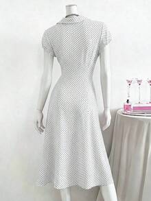 Franclia Đầm maxi dáng chữ A tay ngắn thanh lịch kiểu Pháp cổ điển dành cho nữ cỡ lớn, họa tiết chấm bi, cổ áo sơ mi, ôm eo, thích hợp cho kỳ nghỉ ở vùng quê Ý, đầm dự tiệc trà chiều mùa hè. - trắng - Xem 2