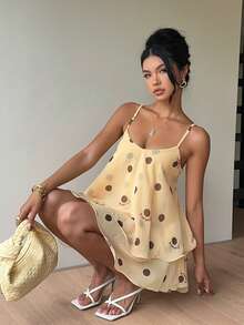 Siren Gaze Women's Layered Ruffle Hem Chiffon Camisole, Elegant Date Night Top For Summer,Summer Top - Light Yellow - View 7