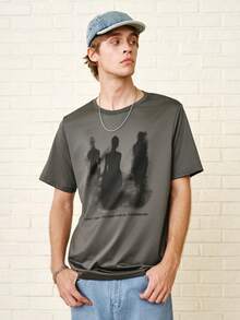 Zalmeno 男士圆领印花休闲短袖 T 恤，夏季 - 灰色 - 查看 2