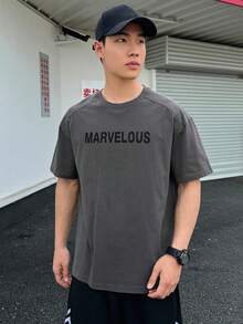 DAZY Áo thun nam mùa hè đơn giản có in chữ, quần áo mùa thu - Màu xám đen - Xem 6