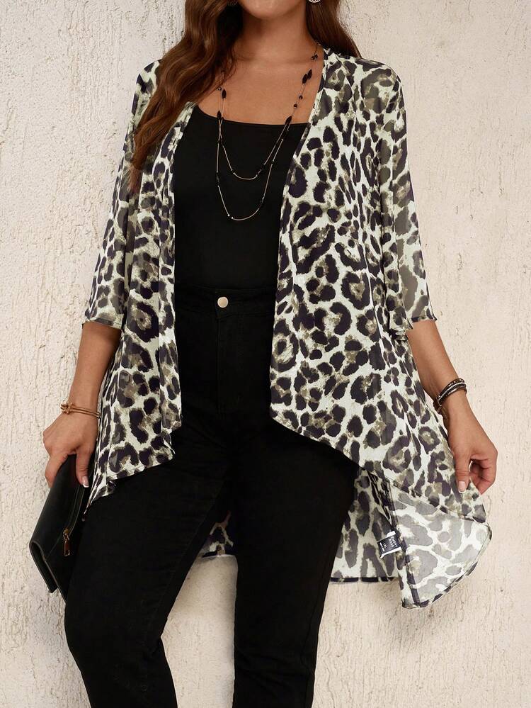 Plus Size Leopard Print Casual Jacket