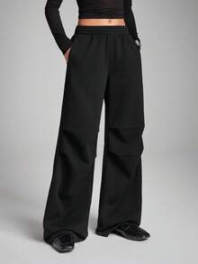 LYSMO Casual Versatile Simple Black Wide-Leg Sweatpants - Black - View 1