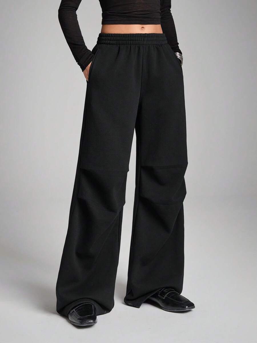 LYSMO Casual Versatile Simple Black Wide-Leg Sweatpants - Black - View 1