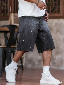 Manfinity EMRG Quần short denim ống rộng dáng rộng đính đá lấp lánh dành cho nam. - Màu Xám nhạt - Xem 5