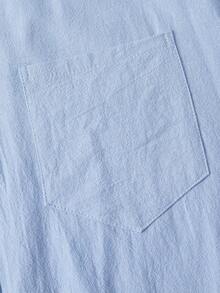 Hawaiian Style Linen Loose Casual Men's Henley Collar Short Sleeve Shirt - Baby Blue - View 3