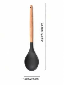 Madebyblanc Silicone Cookware Set, 12 Large Heat-Resistant Kitchen Utensils, Turner Pliers, Spatula, Spoon, Wooden Handle Kitchen Small Tool, With Anti Stick Cookware Holder - Dark Grey - View 15