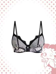 Betty Boop | ROMWE IP Collaboration Snake Skin Lace Patchwork Underwire Bra - Multicolor - View 2