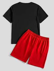 Sorvial Set da uomo estivo casual composto da Maglietta a maniche corte con stampa di cifre e pantaloncini in 2 pezzi - Multicolore - Visualizzare 2