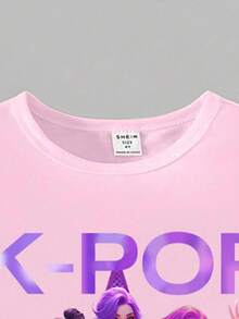 2 Stücke/Set Kleine Mädchen lässiger modischer kreativer erfrischender minimalistischer süßer virtueller Idol bunter karierter Pentagramm Stern grafischer Buchstaben-Muster Kurz-T-Shirt und Leggings Outfit, bequeme Alltagskleidung, geeignet für Frühling, Sommer und Herbst - Verschiedenfarbig - Übersicht 4