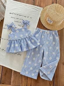 SHEIN LMoss Kids LMoss 女婴夏季可爱条纹吊带背心和松紧腰裤两件套 - 彩色 - 查看 8