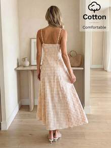 Easowa Vestido maxi de mujer de estilo minimalista casual a cuadros, adecuado para citas y fiestas. Vestidos de verano para mujer, vestido de picnic, vestidos casuales largos para mujer, atuendos de vacaciones, vestido de crucero para mujer, vestido maxi a cuadros largo sin mangas de mujer con cuello cuadrado y tirantes de espagueti con silueta de línea A para playa, vacaciones, verano, vestido de algodón, vestido de verano, vestido de playa, vestidos de vacaciones, atuendo de concierto de campo - Multicolor - Ver 5