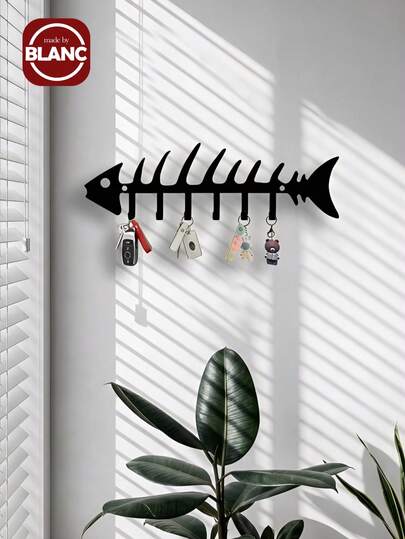 Madebyblanc 1 Piece Fish Bones Design Rustic Cast Iron Key Holder With 6Heavy Duty Hooks Wall Mounted Vintage Industrial Coat Rack For Entryway Hallway Farmhouse Home Decor Organization Storage Solution