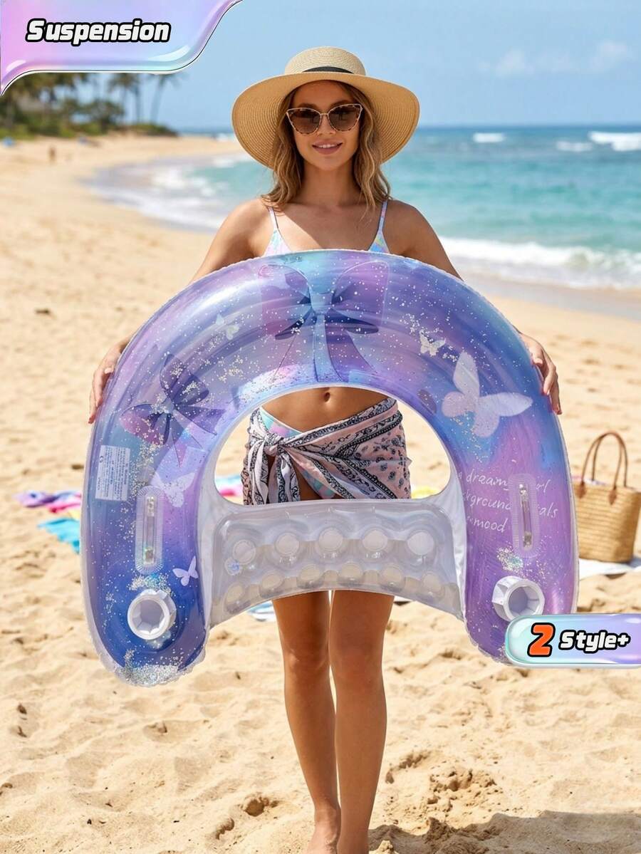 1pc Dreamy Mermaid Inflatable Water Float,Available In Purple And Pink, U-Shape Pool Lounger, Swimming Floating Bed, Summer Beach Leisure Floating Chair - U-recliner - View 1