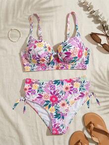 SHEIN Swim Curve Vestido de playa con estampado floral para mujer de talla grande, estilizador y con soporte para vacaciones - Multicolor - Ver 6