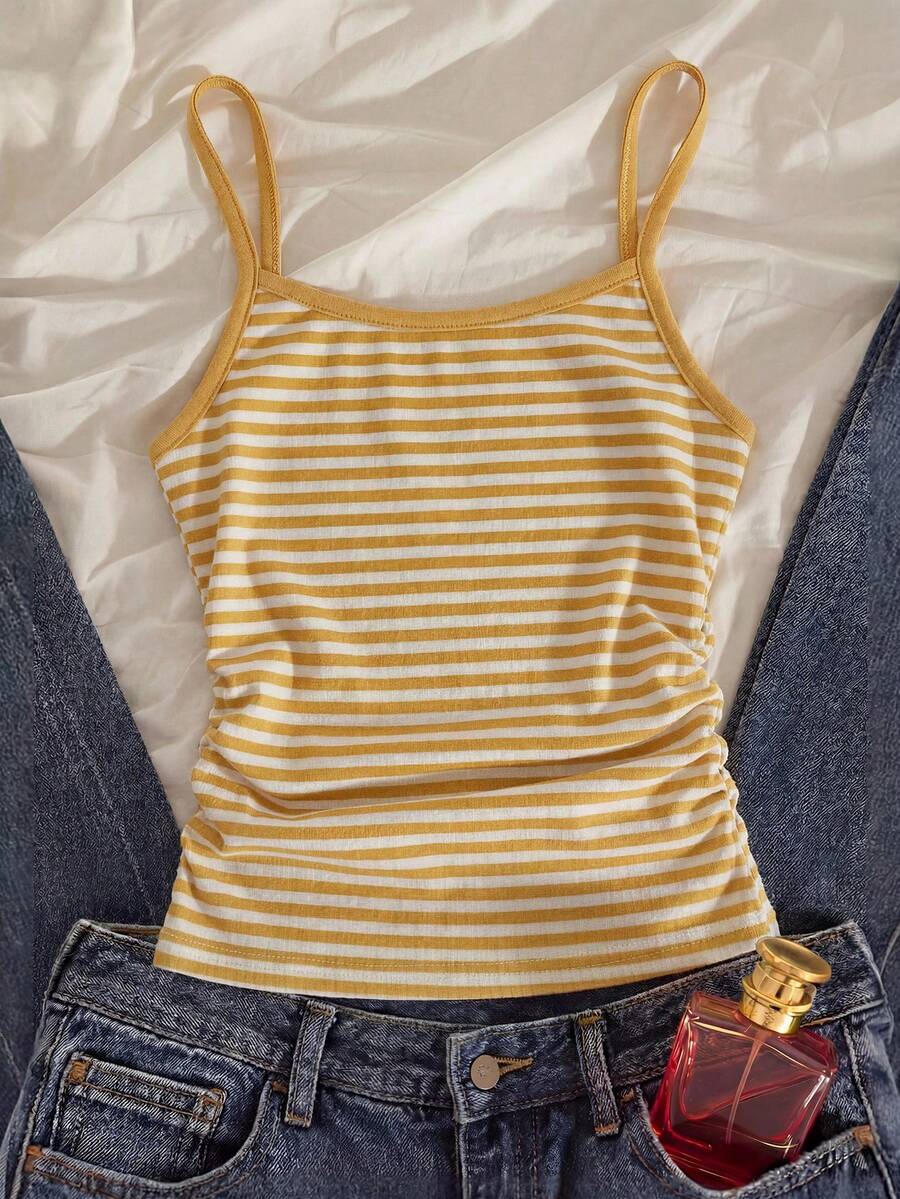 SHEIN Tween Girl Striped Casual Versatile Camisole - Yellow - View 1