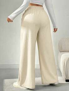 SHEIN EZwear 大码女式卡其色高腰直筒休闲裤 - 卡其色 - 查看 11