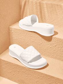 HighSole 小厚底松饼增高，流行款式，女士夏季拖鞋，时尚新款沙滩拖鞋 - 白色 - 查看 1