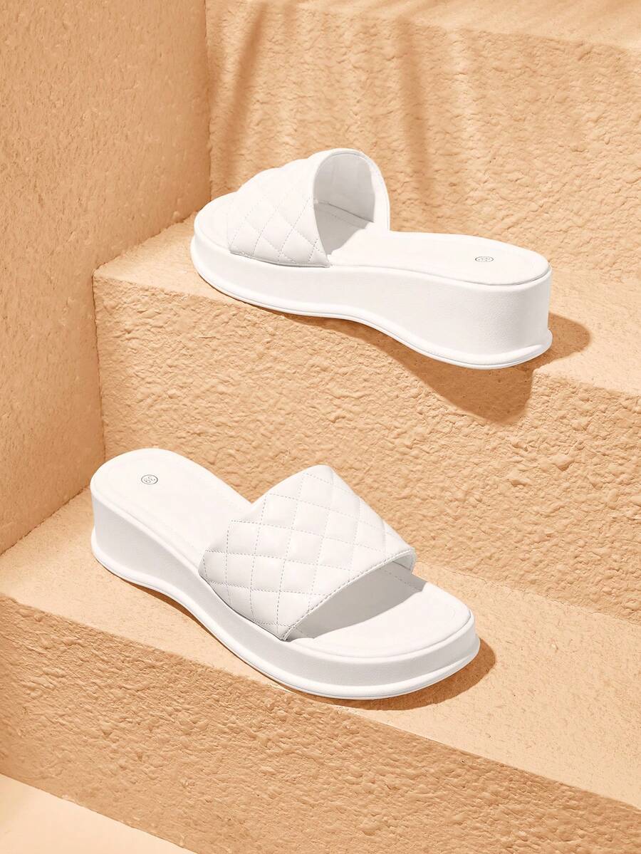 HighSole 小厚底松饼增高，流行款式，女士夏季拖鞋，时尚新款沙滩拖鞋 - 白色 - 查看 1