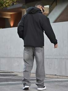 Devon Thys 男士长袖休闲拼接连帽抽绳夹克，春秋季外套 - 黑色 - 查看 6