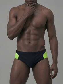 Manfinity KASUA Bañador de triángulo casual de vacaciones en la playa con color de contraste para hombre - Negro - Ver 3