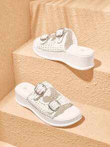 HighSole New Outer Wear Women's Summer Retro Fashion Versatile Sandals Hollow Platform Slippers - White - View 1