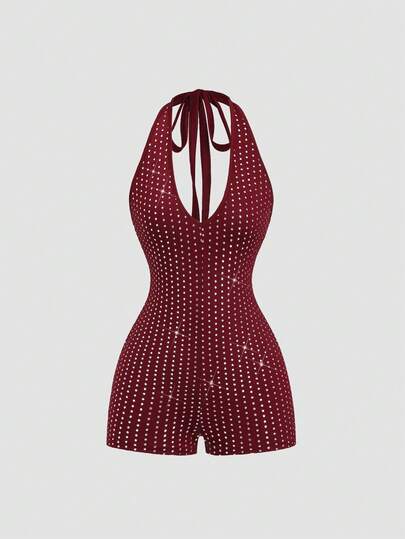 SHEIN Sweetro 女士紧身连体裤，露背系带设计，可作外衣穿着，弹性针织面料，适合音乐节、派对、鸡尾酒会等场合。