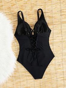 Shapewave Traje de baño de una pieza 2026 de talla grande para mujer, con cuello en V profundo, cruzado, control de abdomen y cintura alta, color negro - Negro - Ver 8