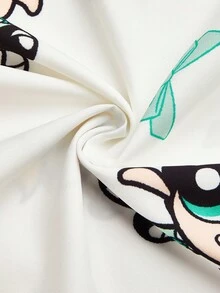 PopScrub THE POWERPUFF GIRLS X SHEIN 女士清新白色底彩色蝴蝶结印花V领手术服上衣 - 白色 - 查看 5