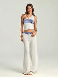 Firerie Women's Striped Sweater Two Pieces Set, Spring/Summer - White - View 8